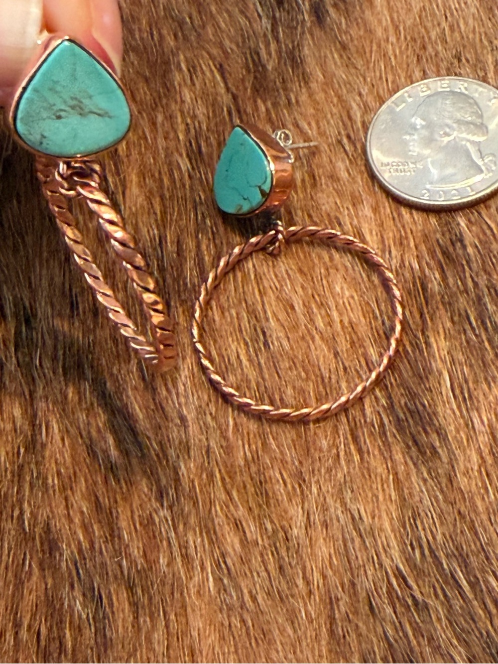 Turquoise Teardrop Copper Hoop Earrings - Women's Jewelry